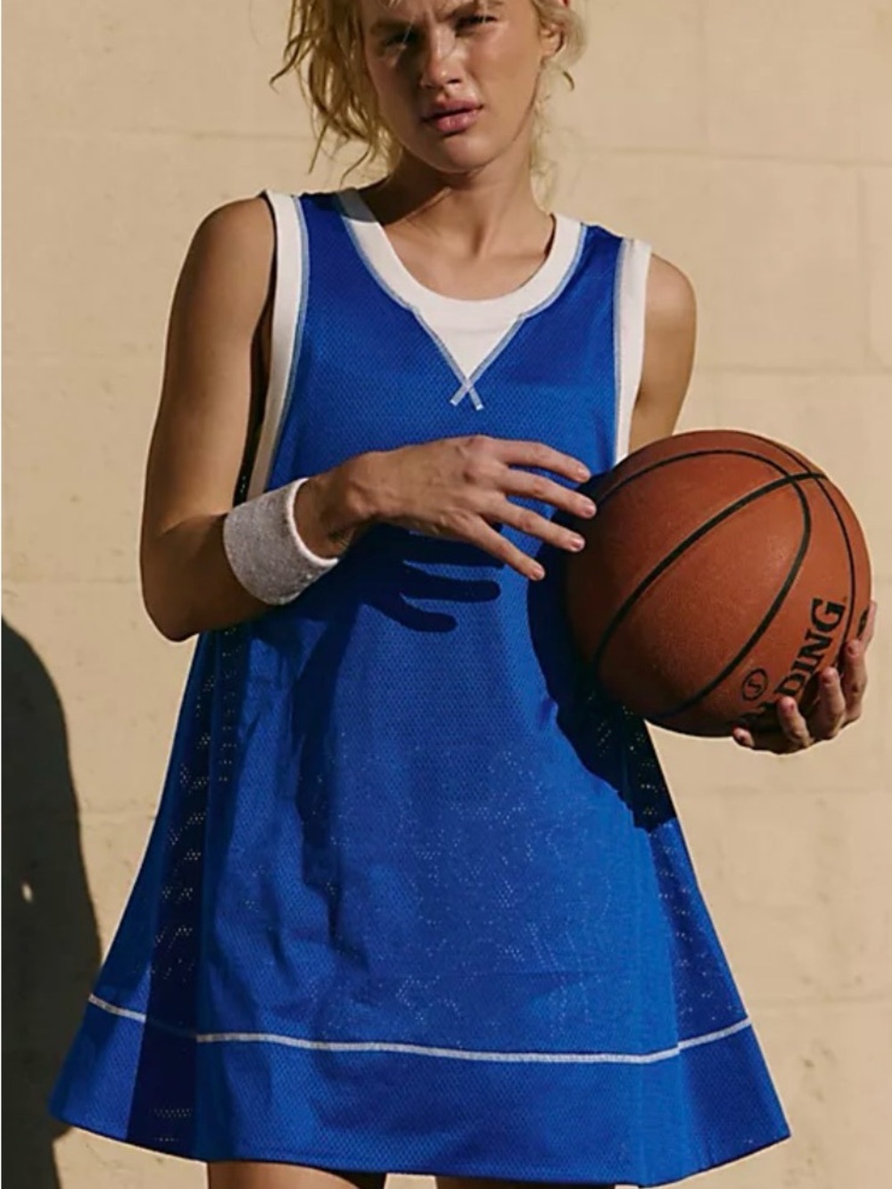 FP Movement by Free People Blue Mesh Sport Tank Dress